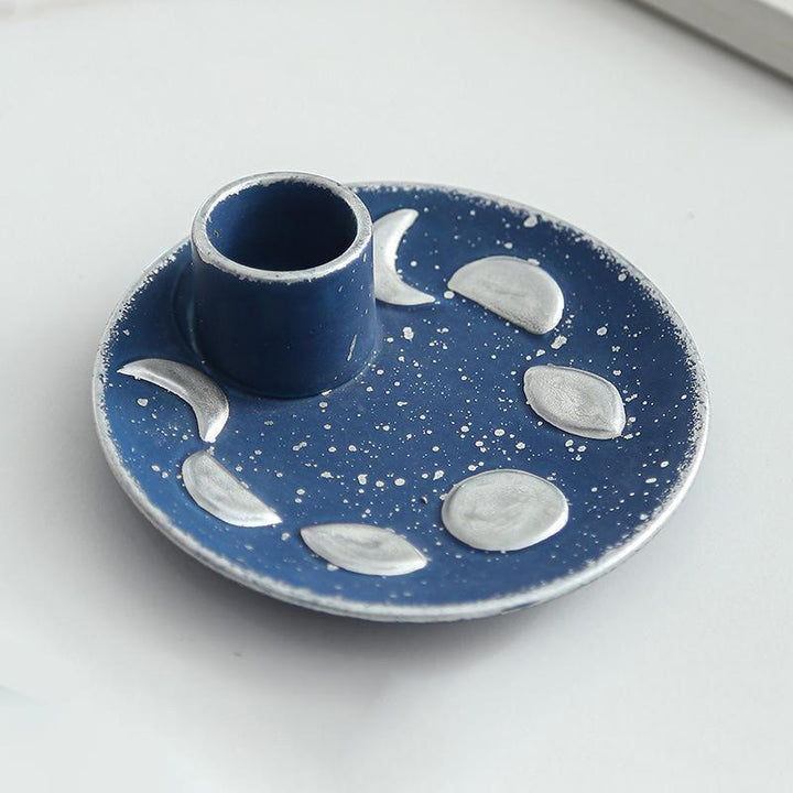 Porta incenso in ceramica con base in legno sacro della luna Olivenorma