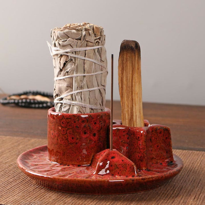 Olivenorma 3-IN-1 Porta incenso in ceramica a forma di stella in stile salvia