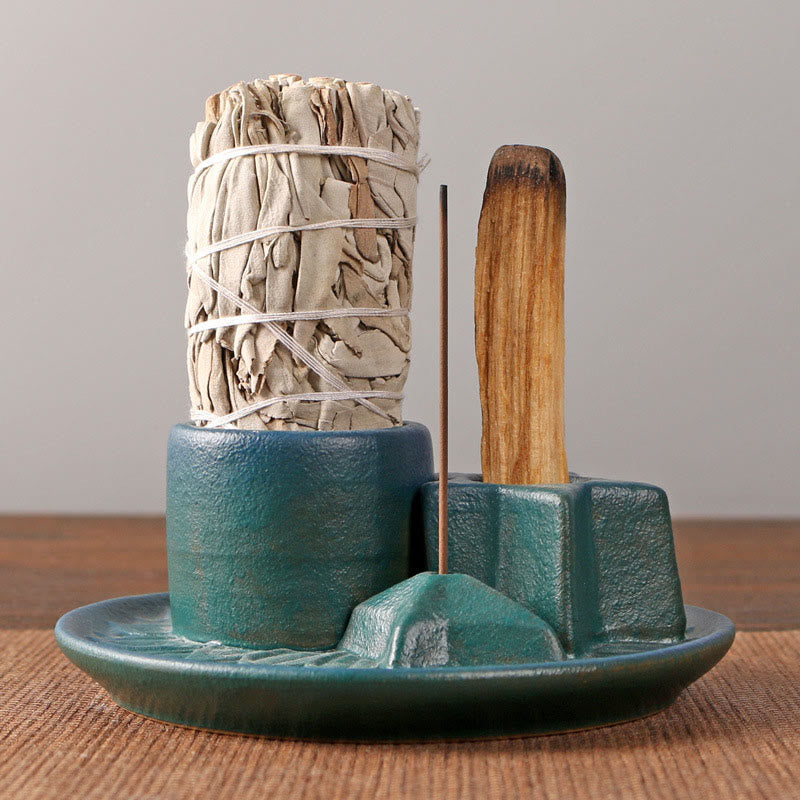 Olivenorma 3-IN-1 Porta incenso in ceramica a forma di stella in stile salvia