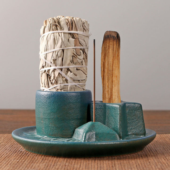 Olivenorma 3-IN-1 Porta incenso in ceramica a forma di stella in stile salvia