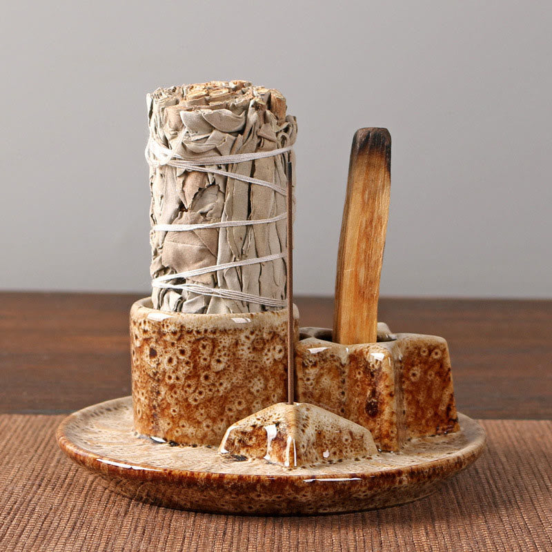 Olivenorma 3-IN-1 Porta incenso in ceramica a forma di stella in stile salvia