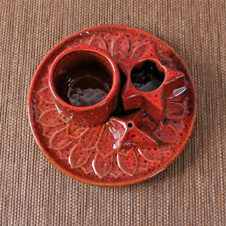 Olivenorma 3-IN-1 Porta incenso in ceramica a forma di stella in stile salvia