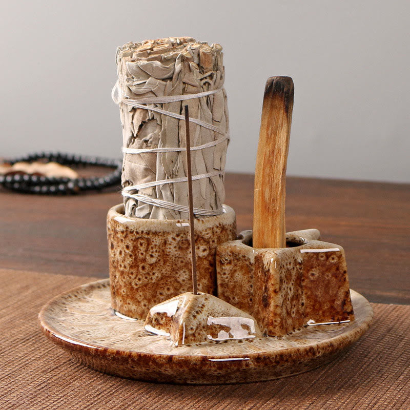 Olivenorma 3-IN-1 Porta incenso in ceramica a forma di stella in stile salvia