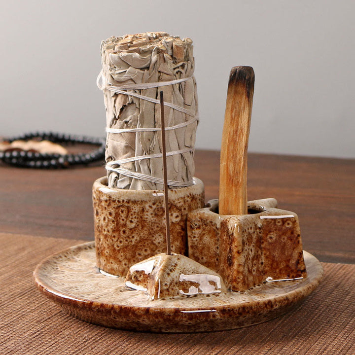 Olivenorma 3-IN-1 Porta incenso in ceramica a forma di stella in stile salvia