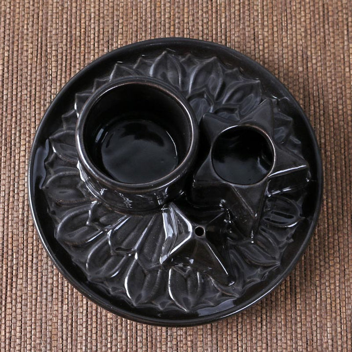 Olivenorma 3-IN-1 Porta incenso in ceramica a forma di stella in stile salvia