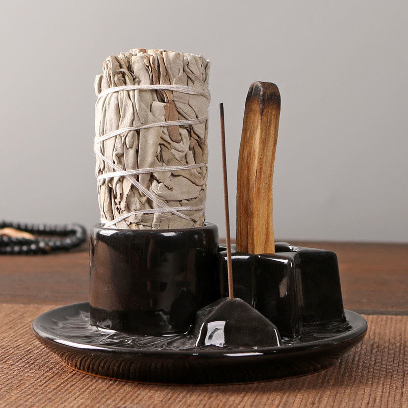 Olivenorma 3-IN-1 Porta incenso in ceramica a forma di stella in stile salvia