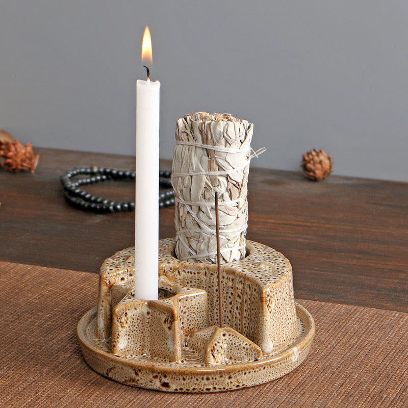 Olivenorma Porta incenso in ceramica 3 in 1 Luna e Stella Salvia