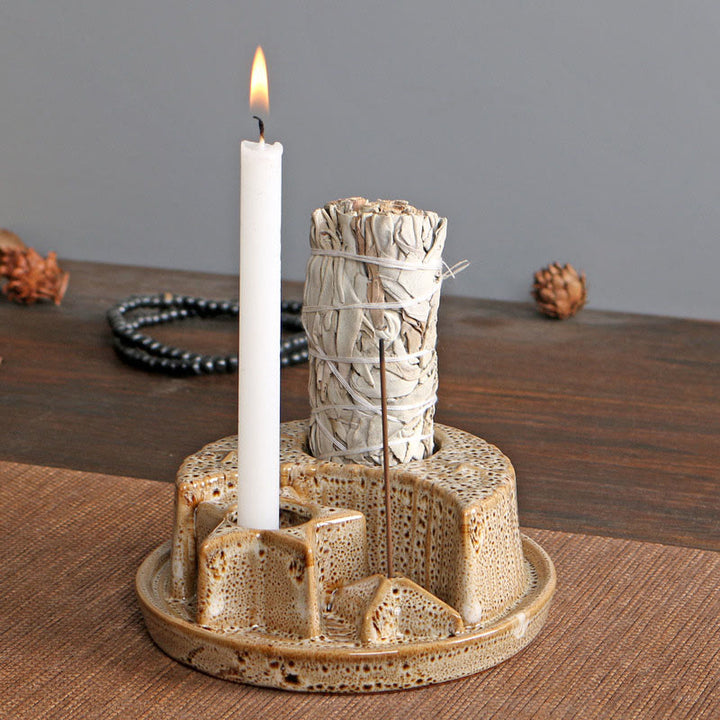 Olivenorma Porta incenso in ceramica 3 in 1 Luna e Stella Salvia