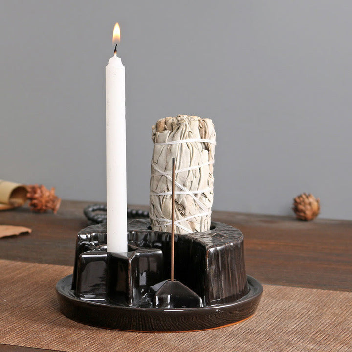 Olivenorma Porta incenso in ceramica 3 in 1 Luna e Stella Salvia