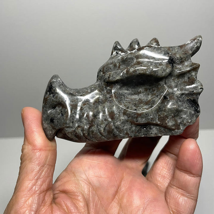 Decorazione con pietra preziosa testa di drago lucidante Yooperlite naturale Olivenorma