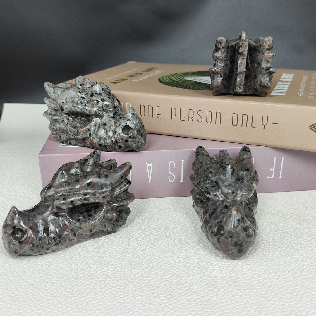 Decorazione con pietra preziosa testa di drago lucidante Yooperlite naturale Olivenorma