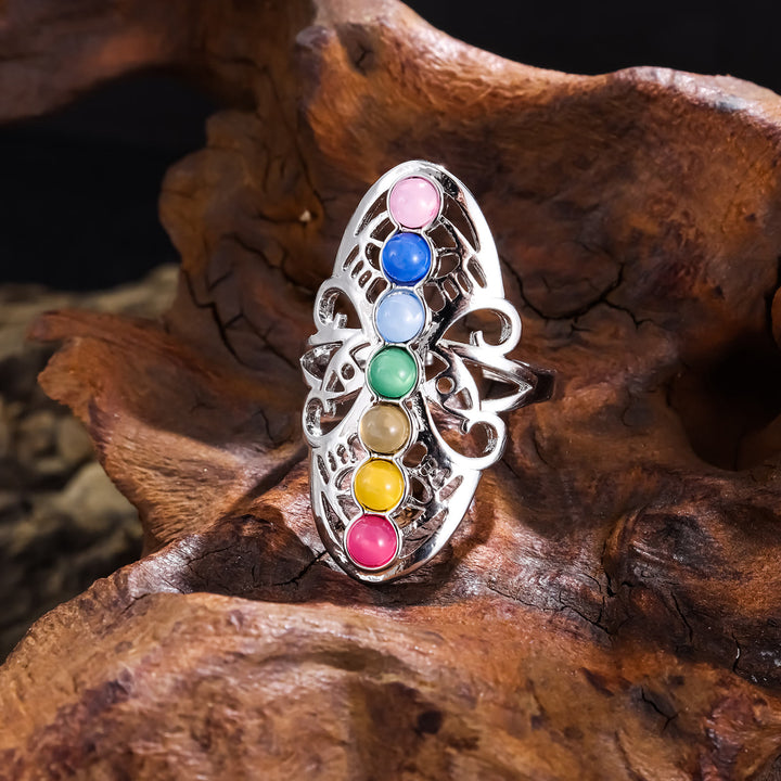 Olivenorma 7 Chakra Crystal Hollow Anello Regolabile