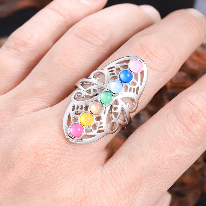 Olivenorma 7 Chakra Crystal Hollow Anello Regolabile