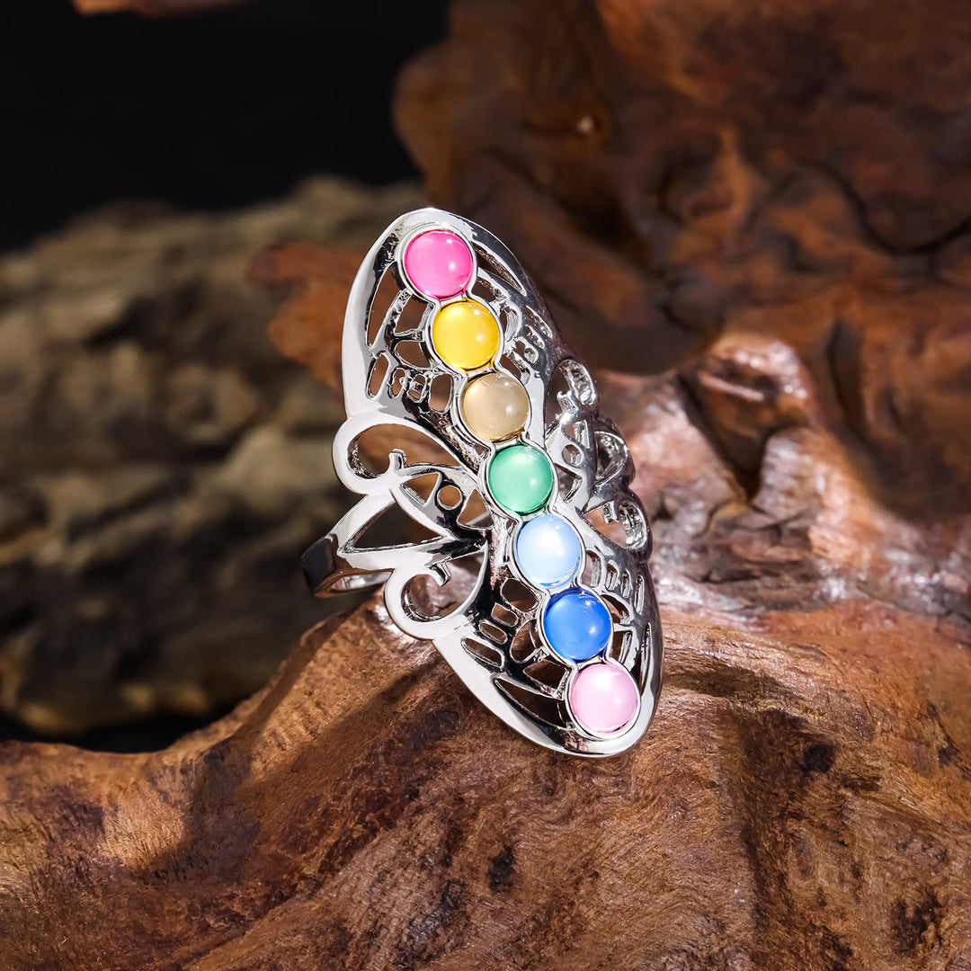 Olivenorma 7 Chakra Crystal Hollow Anello Regolabile