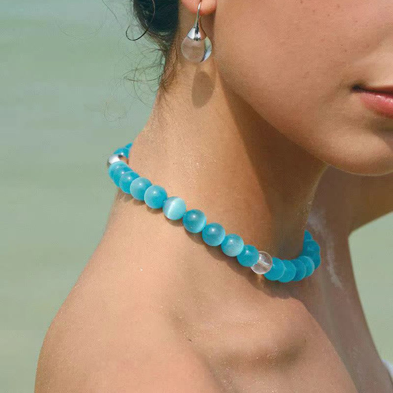 Collana girocollo con perline in pietra occhio di gatto Boho Olivenorma