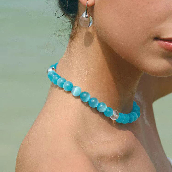 Collana girocollo con perline in pietra occhio di gatto Boho Olivenorma