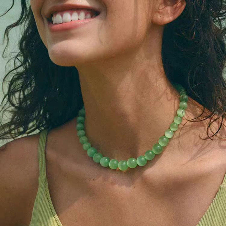 Collana girocollo con perline in pietra occhio di gatto Boho Olivenorma