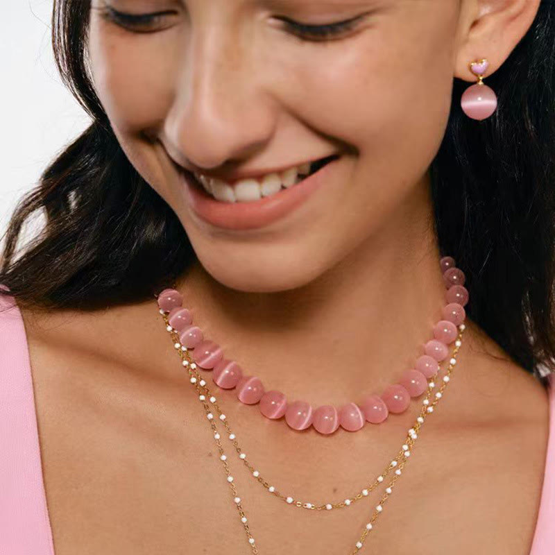 Collana girocollo con perline in pietra occhio di gatto Boho Olivenorma