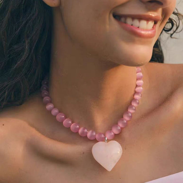 Collana girocollo con perline in pietra occhio di gatto Boho Olivenorma