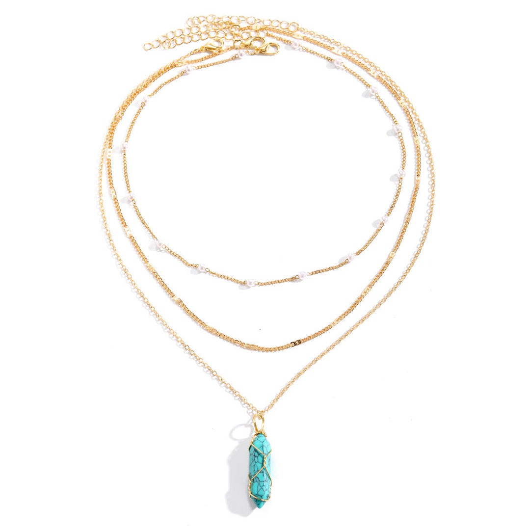 Collana impilabile con ciondolo a prisma in pietra preziosa naturale Olivenorma