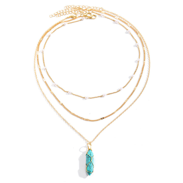 Collana impilabile con ciondolo a prisma in pietra preziosa naturale Olivenorma