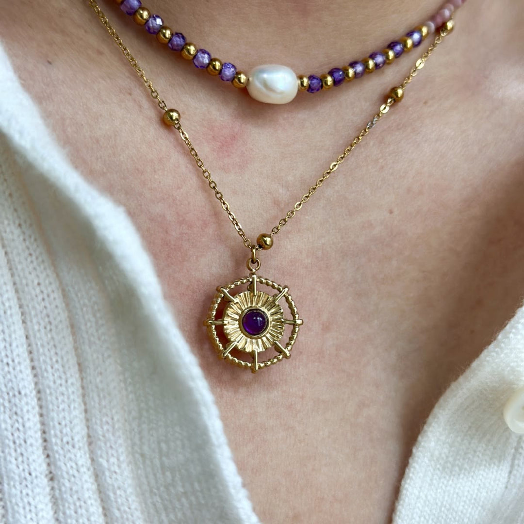 Collana Olivenorma in ametista naturale placcata in oro 14K