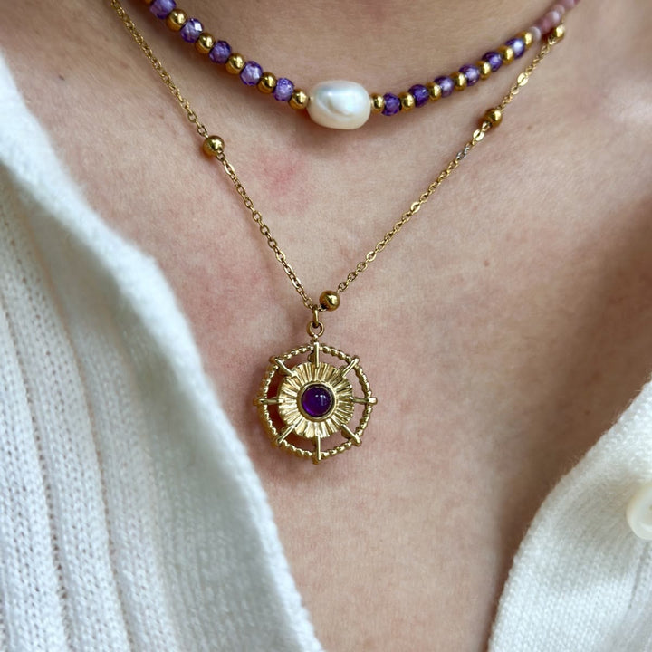 Collana Olivenorma in ametista naturale placcata in oro 14K
