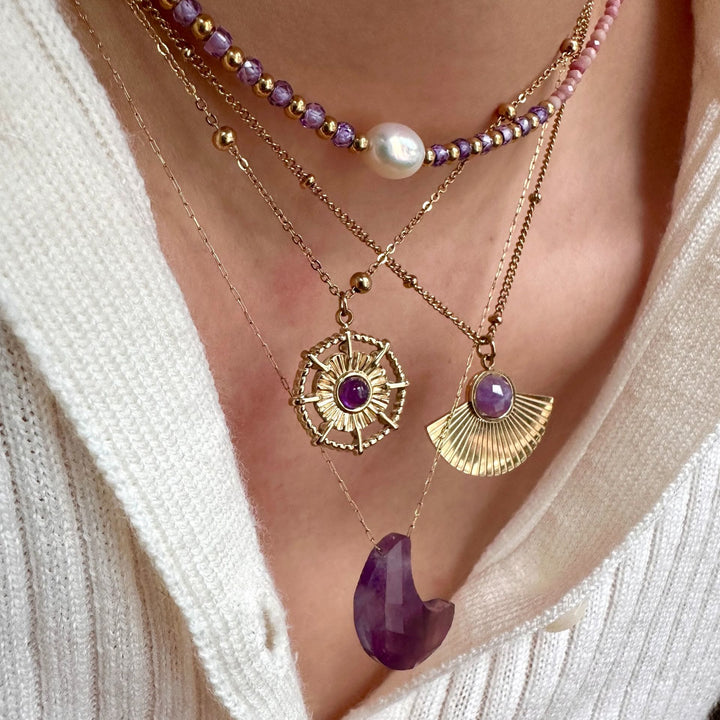 Collana Olivenorma in ametista naturale placcata in oro 14K