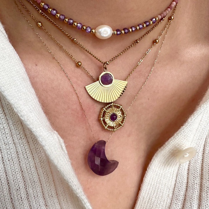 Collana Olivenorma in ametista naturale placcata in oro 14K