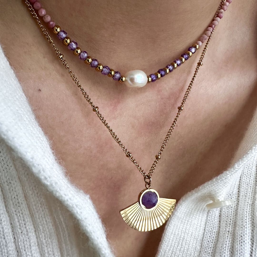 Collana Olivenorma in ametista naturale placcata in oro 14K
