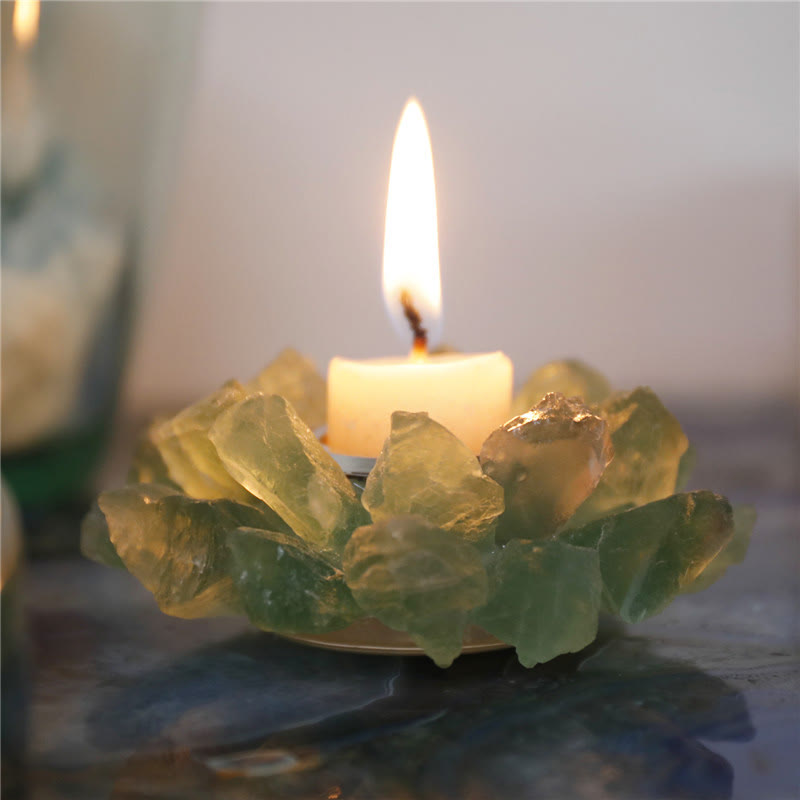 Portacandele ornamentale curativo in fluorite verde naturale Olivenorma