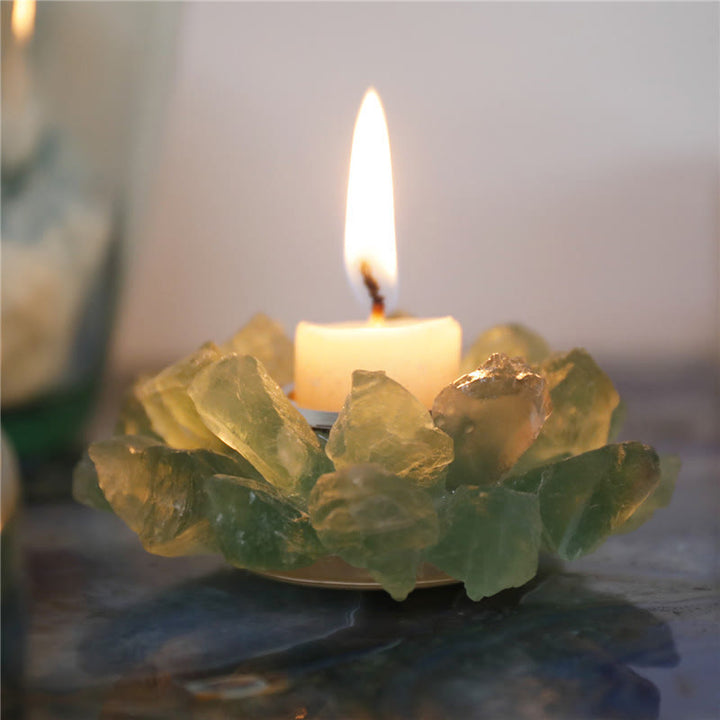 Portacandele ornamentale curativo in fluorite verde naturale Olivenorma