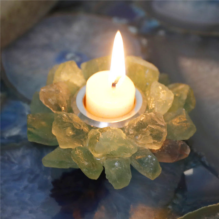 Portacandele ornamentale curativo in fluorite verde naturale Olivenorma