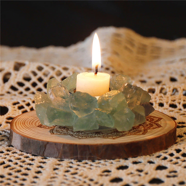 Portacandele ornamentale curativo in fluorite verde naturale Olivenorma