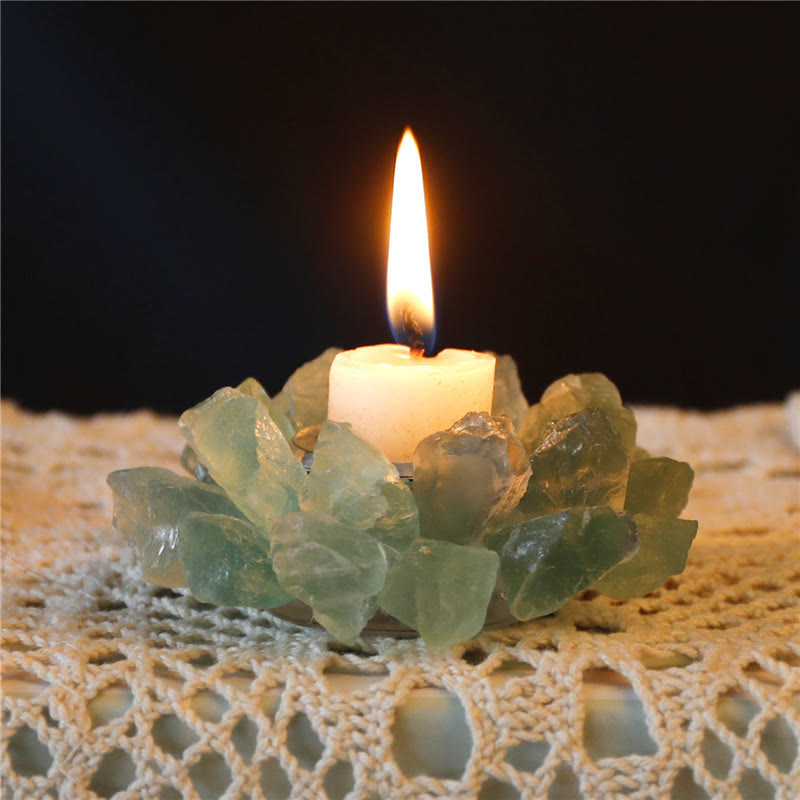 Portacandele ornamentale curativo in fluorite verde naturale Olivenorma