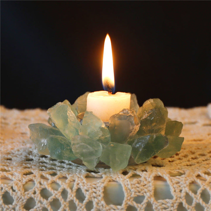 Portacandele ornamentale curativo in fluorite verde naturale Olivenorma