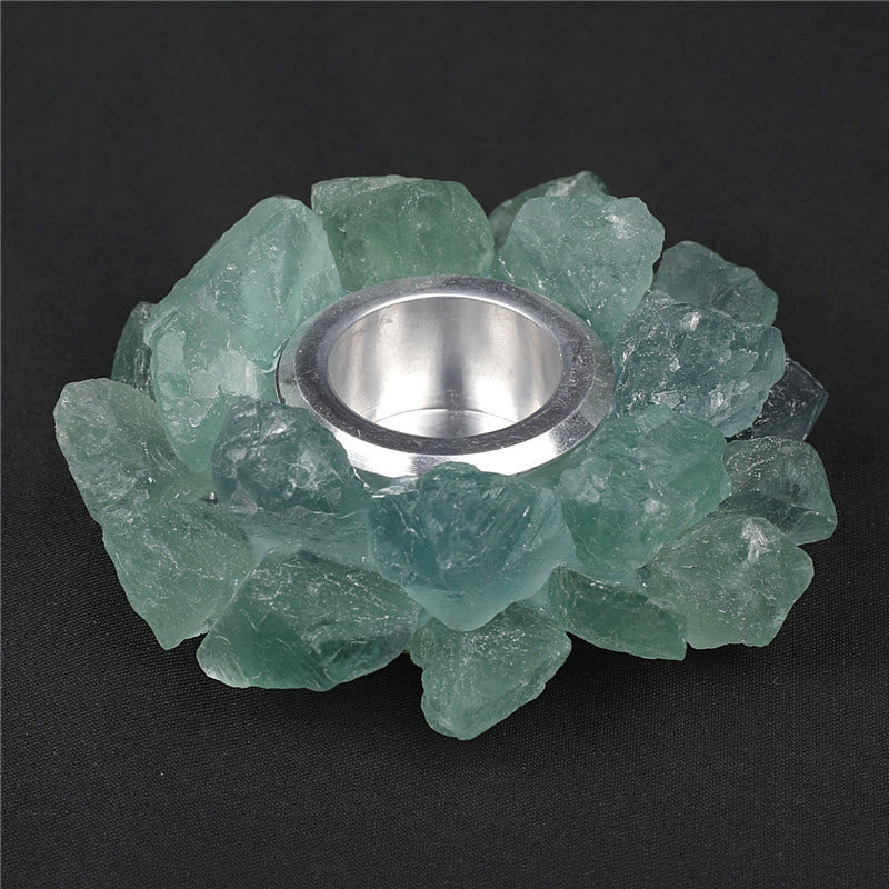 Portacandele ornamentale curativo in fluorite verde naturale Olivenorma