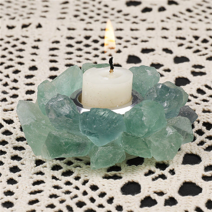 Portacandele ornamentale curativo in fluorite verde naturale Olivenorma