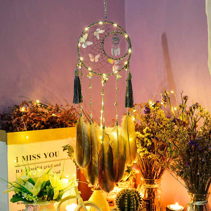 Olivenorma Farfalla Piuma Campana Ciondolo Acchiappasogni