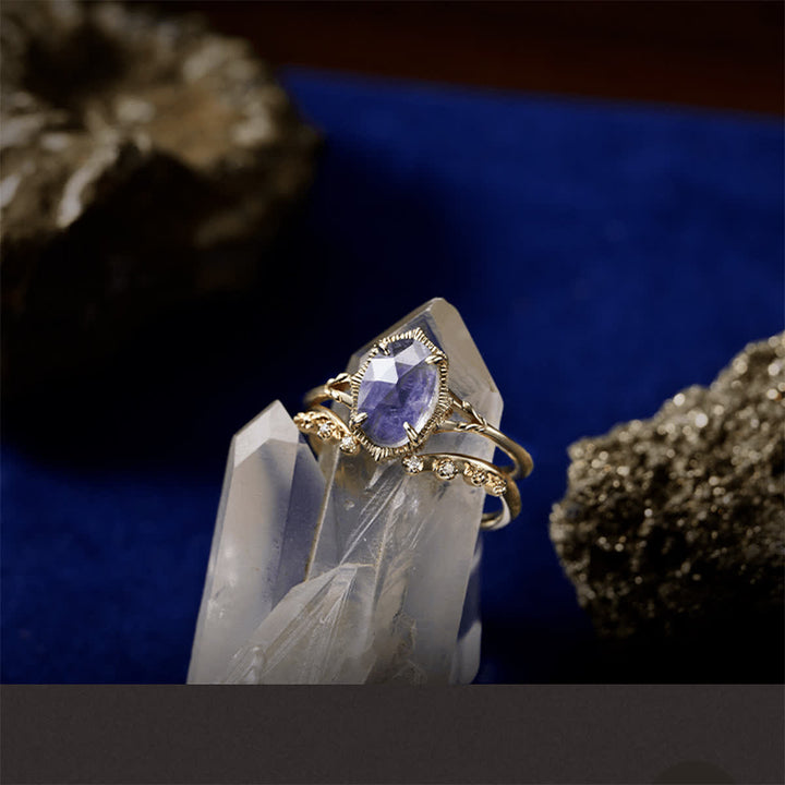Olivenorma 2 pezzi anello pietra di luna naturale