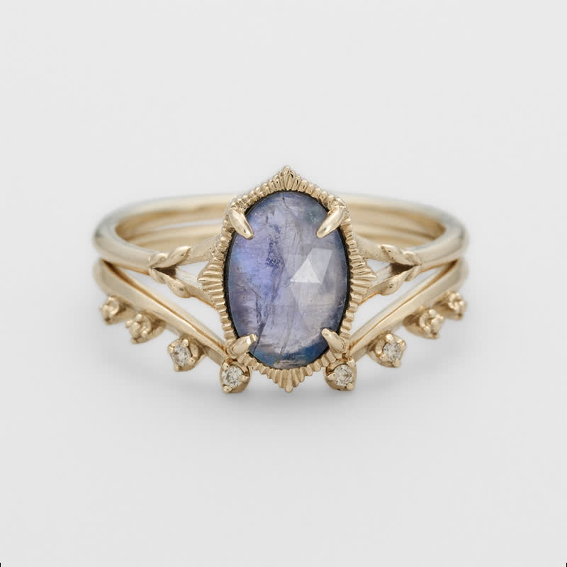 Olivenorma 2 pezzi anello pietra di luna naturale