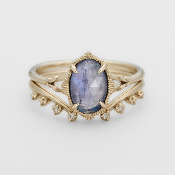 Olivenorma 2 pezzi anello pietra di luna naturale