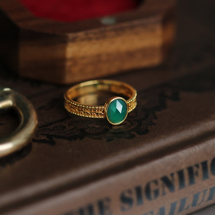 Anello Olivenorma Retro in Agata Verde Naturale