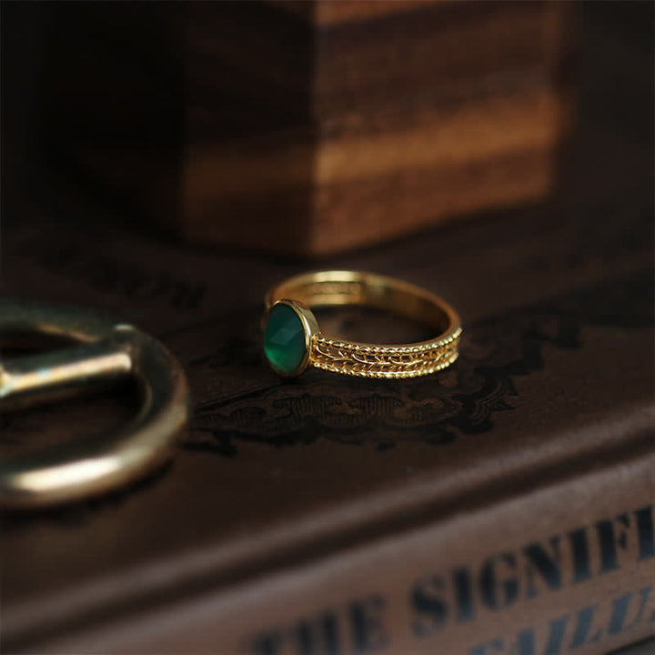 Anello Olivenorma Retro in Agata Verde Naturale