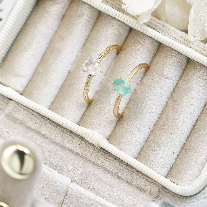 Anello Olivenorma con intarsio semplice in quarzo rosa e fluorite verde