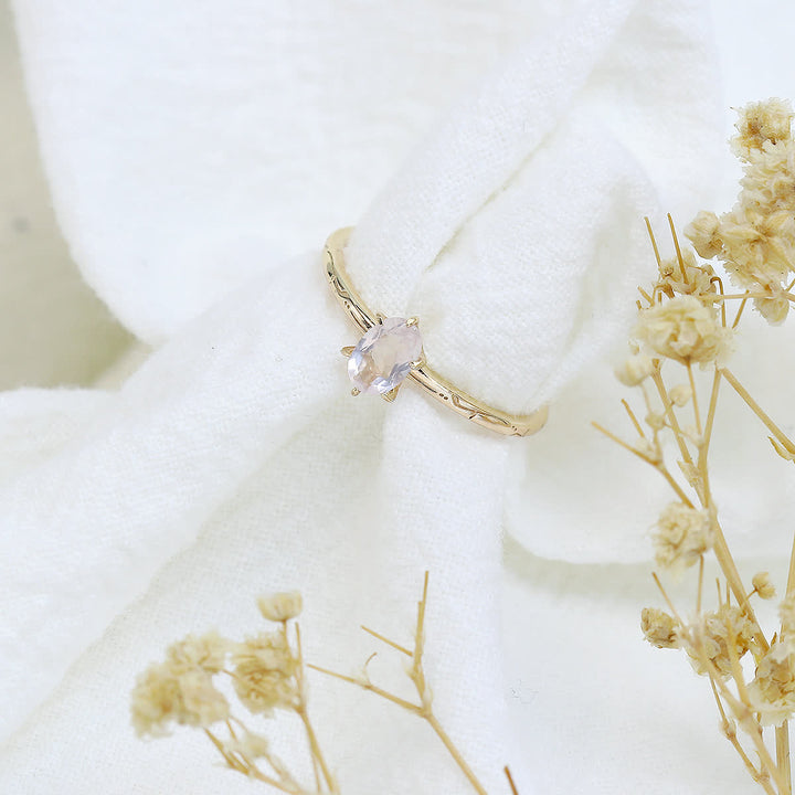 Anello Olivenorma con intarsio semplice in quarzo rosa e fluorite verde