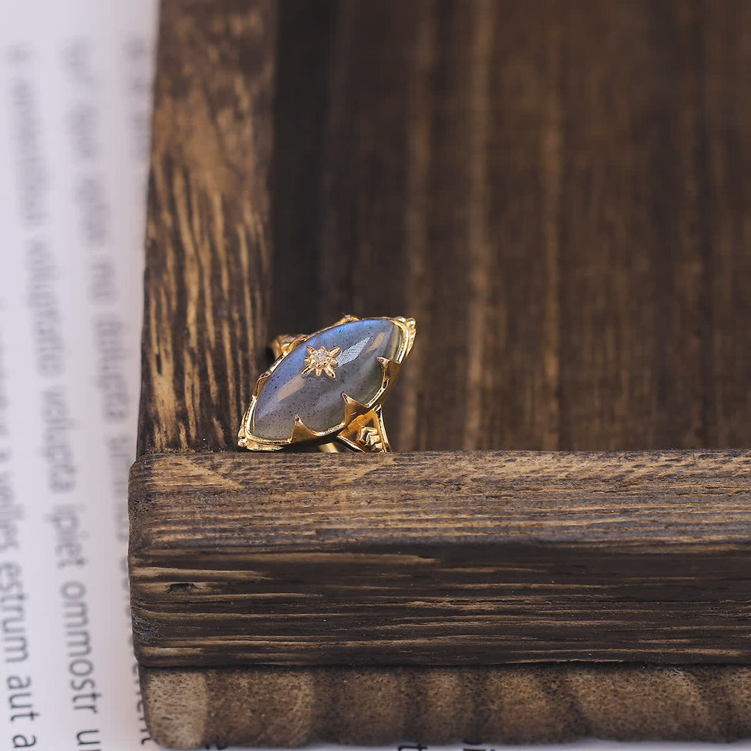 Anello con stampa a stella in labradorite naturale Olivenorma