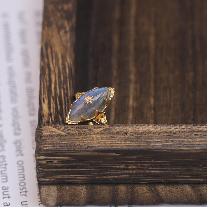 Anello con stampa a stella in labradorite naturale Olivenorma