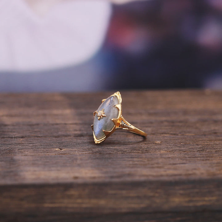 Anello con stampa a stella in labradorite naturale Olivenorma