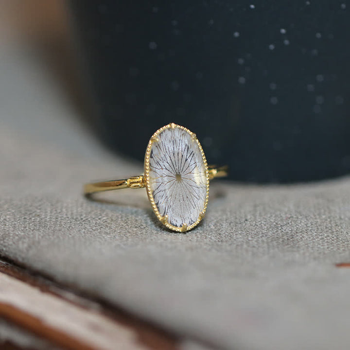 Anello inciso con cristallo trasparente naturale Olivenorma